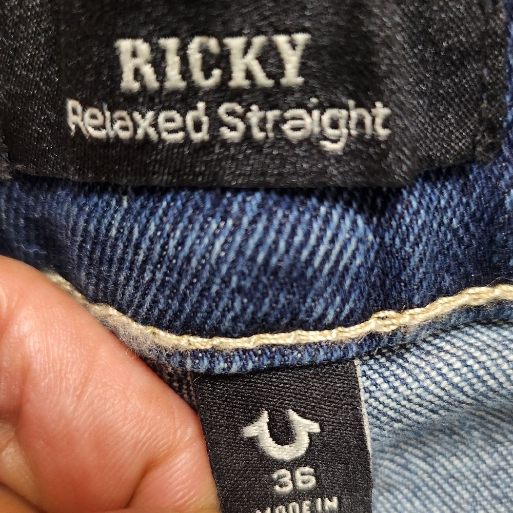 True Religion Ricky Relaxed Flap Straight Dark Woodland Wash Jeans Size 36 - Picture 8 of 10